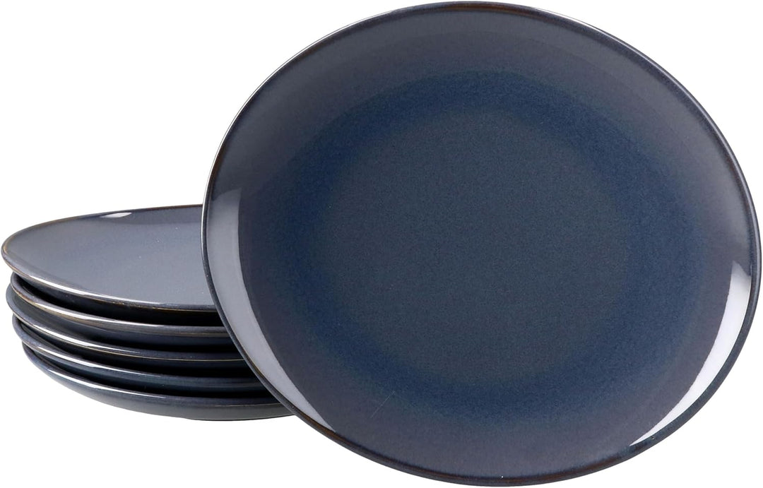 MÄSER 6er Set Natural Kuchenteller I ovale dunkelblaue Steingut-Frühstücksteller für 6 Personen I kl