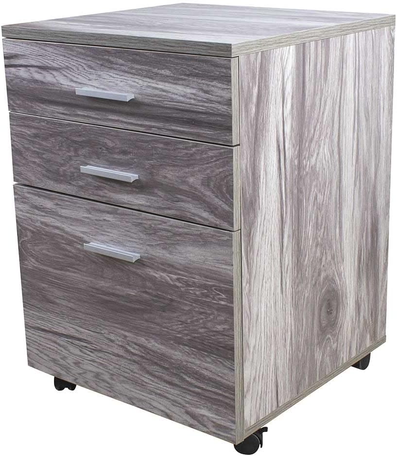 BAKAJI Kommode Schreibtisch Druckerschrank aus MDF-Holz mit 3 Schubladen und 4 drehbaren Rädern, mod