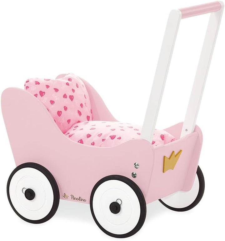 Pinolino Puppenwagen Prinzessin Lea, aus Holz, mit Bremssystem, Lauflernhilfe mit gummierten Holzräd