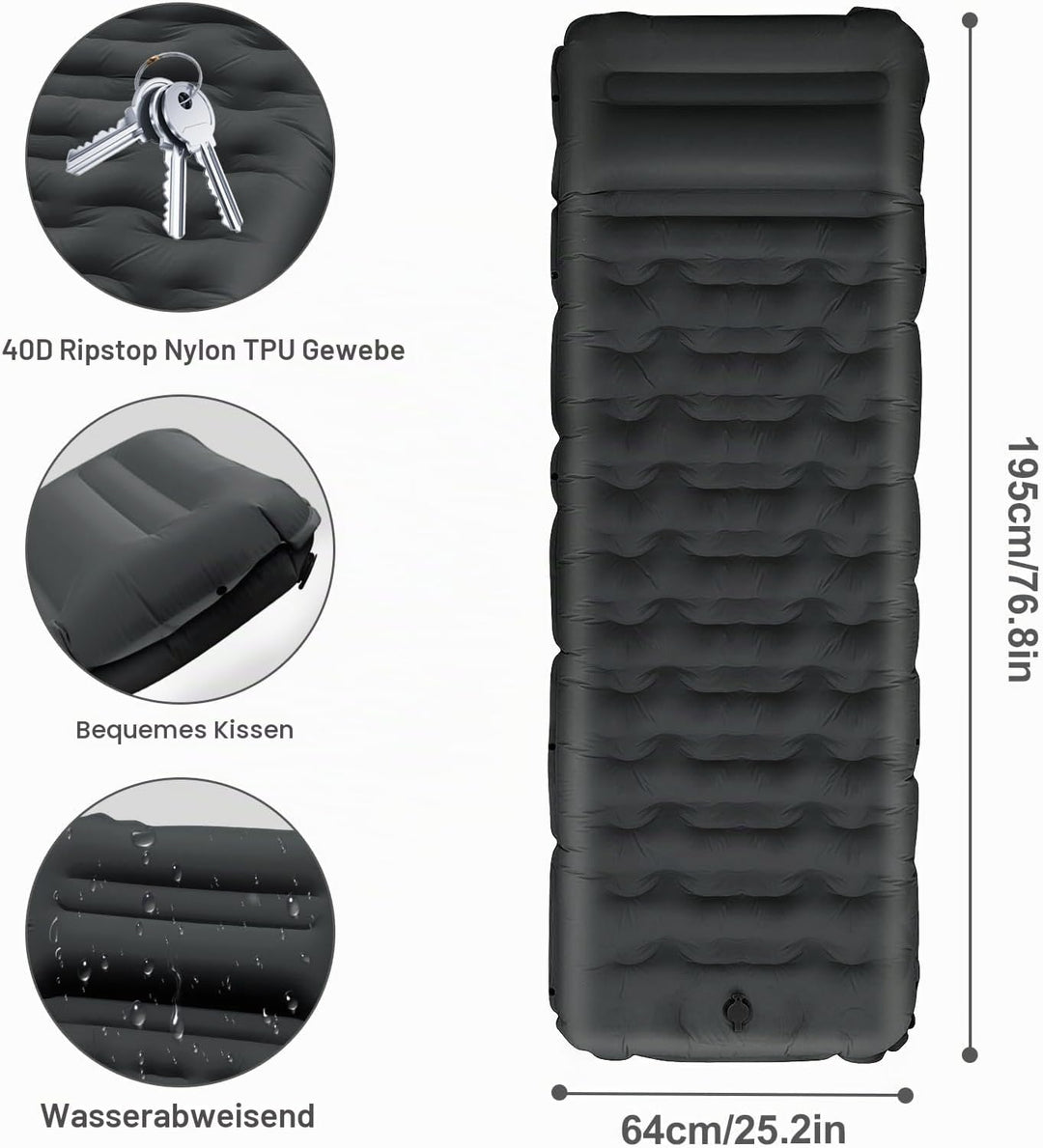 Isomatte Selbstaufblasend mit Fusspresse Pumpe, 12cm Verdicken Isomatte Camping, Ultraleicht Luftmat
