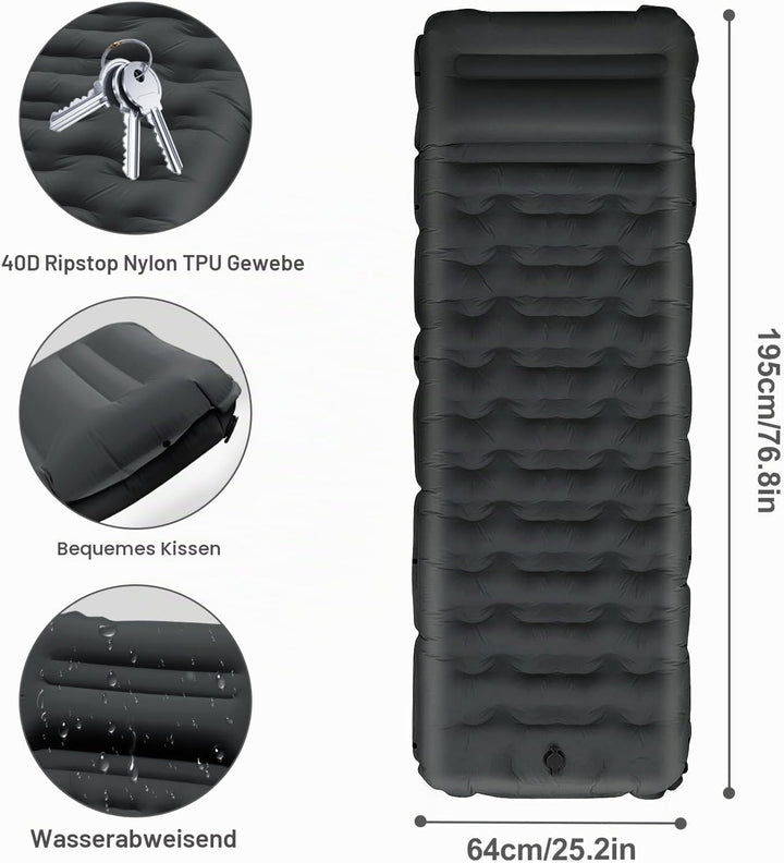 Isomatte Selbstaufblasend mit Fusspresse Pumpe, 12cm Verdicken Isomatte Camping, Ultraleicht Luftmat