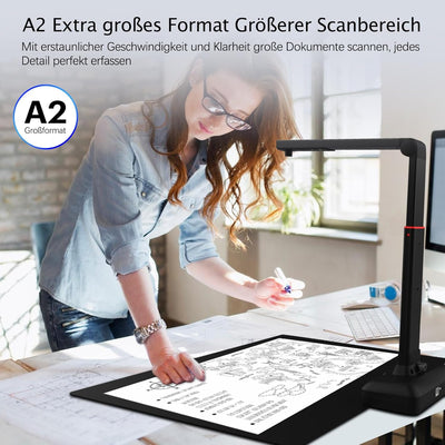 VIISAN Dokumentenscanner - 27MP Buchscanner mit Scan Max A2, ideal für grosse Periodika, Bücher und