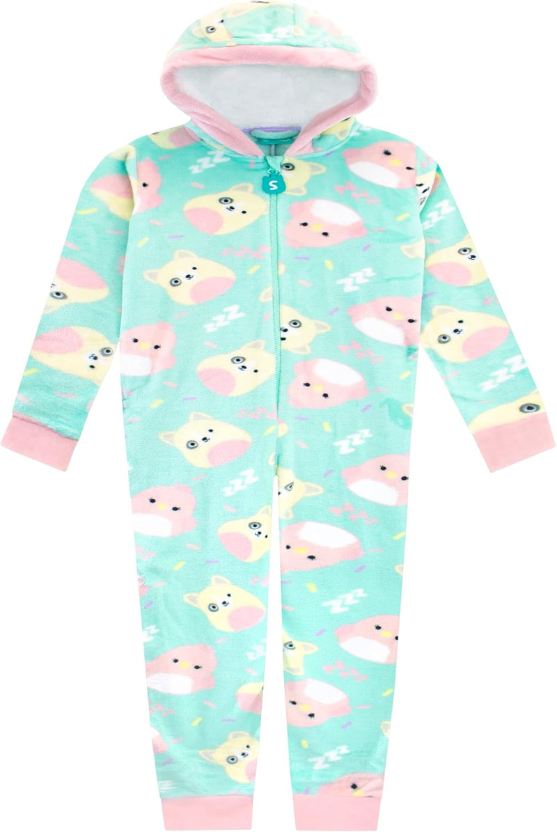 Squishmallows Mädchen Fleece Strampler Charlie und Trina Kapuzen All-in-One 122 Türkis, 122 Türkis