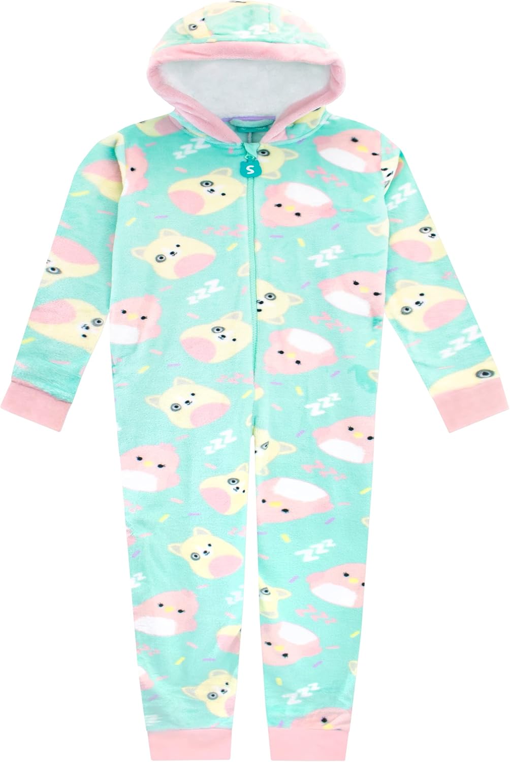 Squishmallows Mädchen Fleece Strampler Charlie und Trina Kapuzen All-in-One 122 Türkis, 122 Türkis