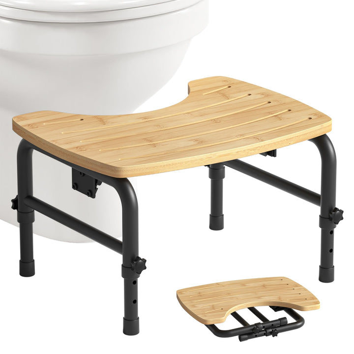 Toilettenhocker Erwachsene Bambus, Höhenverstellbar (18-24cm) Ergonomischer WC Hocker, Klohocker Kla