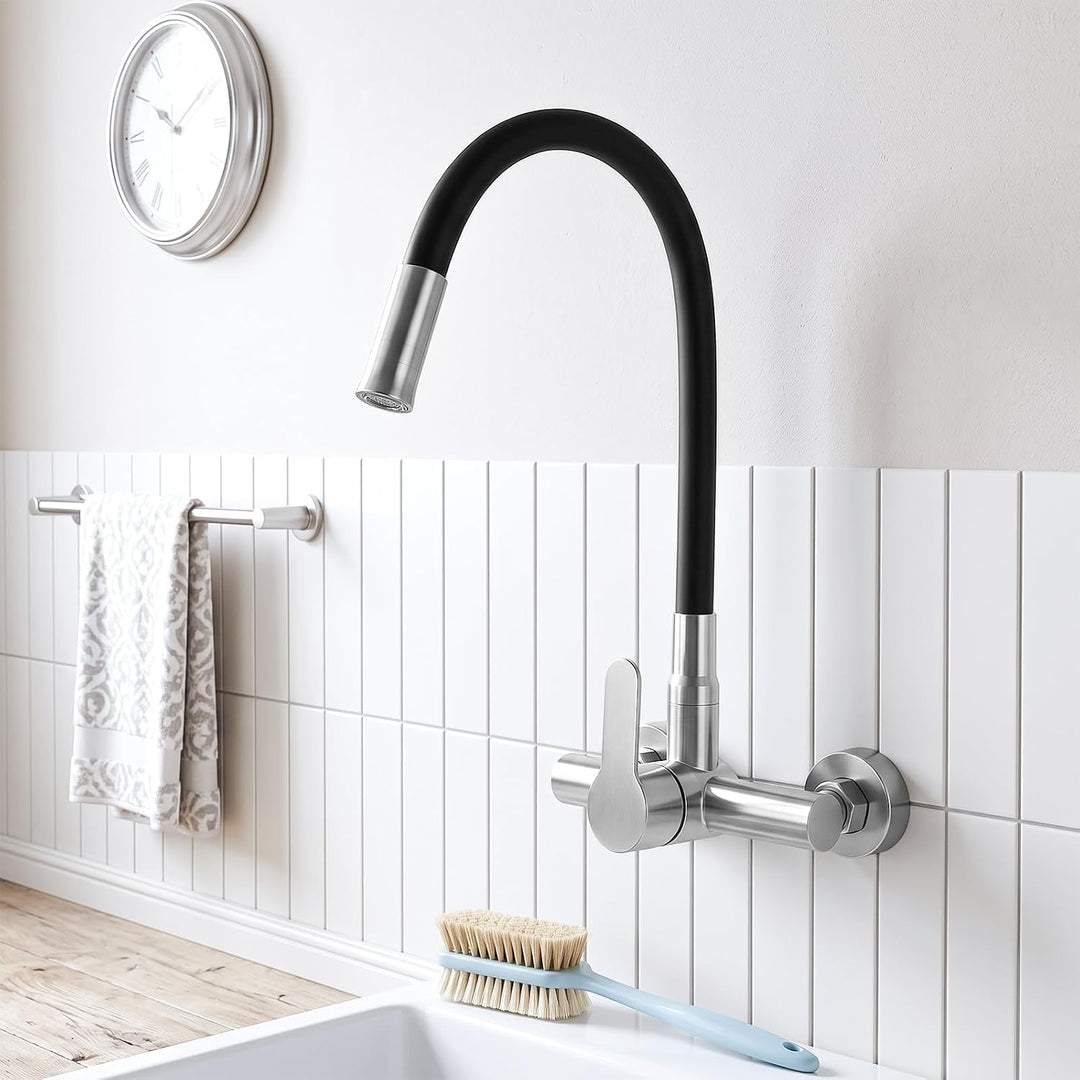 Wasserhahn Küche Flexibler Küchenarmatur Wandmontage Schwarz | Flexibler Küchenarmatur mit 2 Strahla