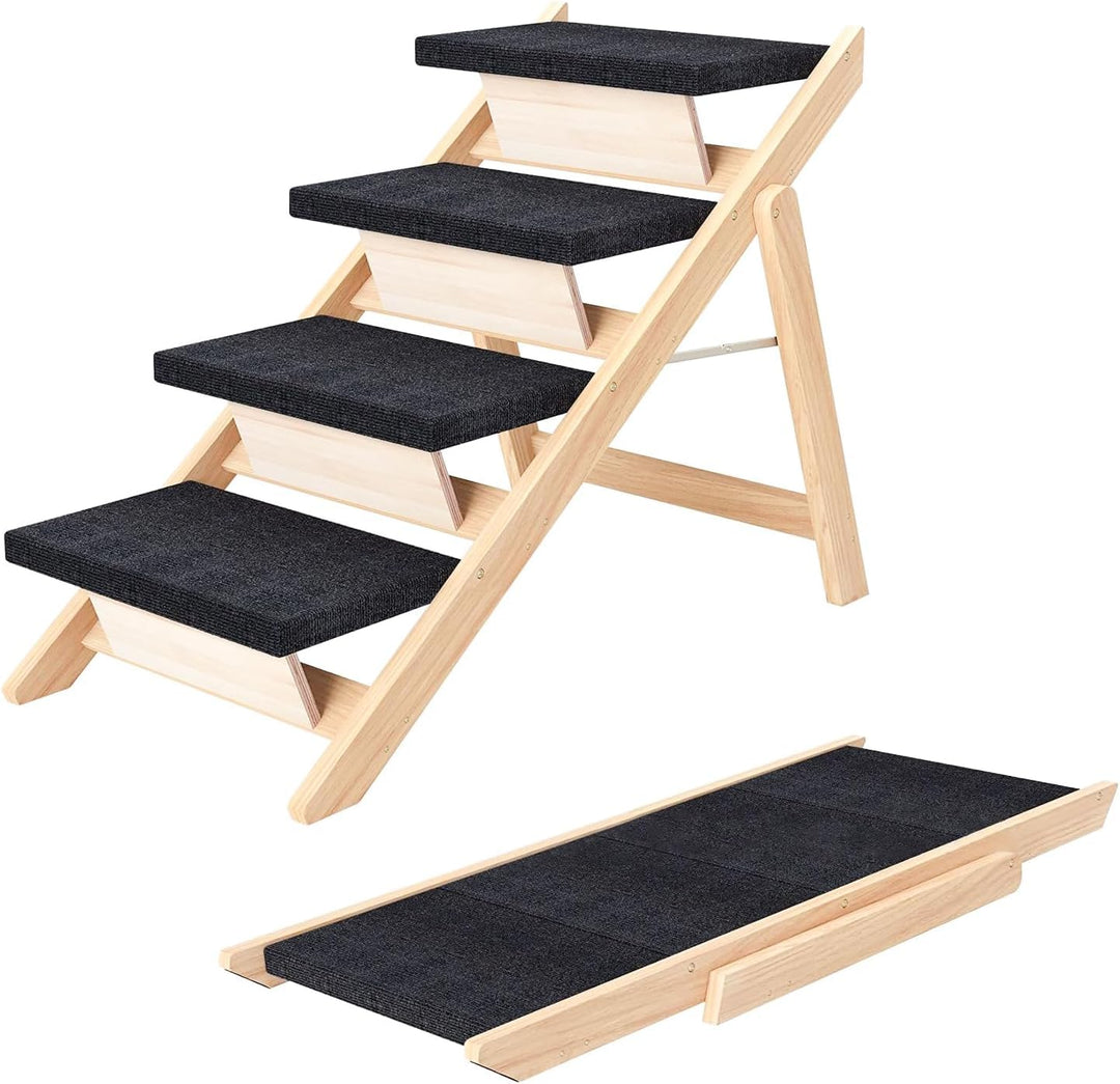 Holz-Hundetreppe & Rampe 2-in-1, Klappbar und Tragbar für Kleine und Mittelgrosse Hunde sowie Katzen