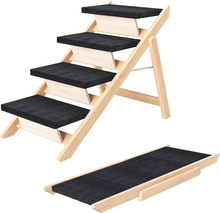 Holz-Hundetreppe & Rampe 2-in-1, Klappbar und Tragbar für Kleine und Mittelgrosse Hunde sowie Katzen
