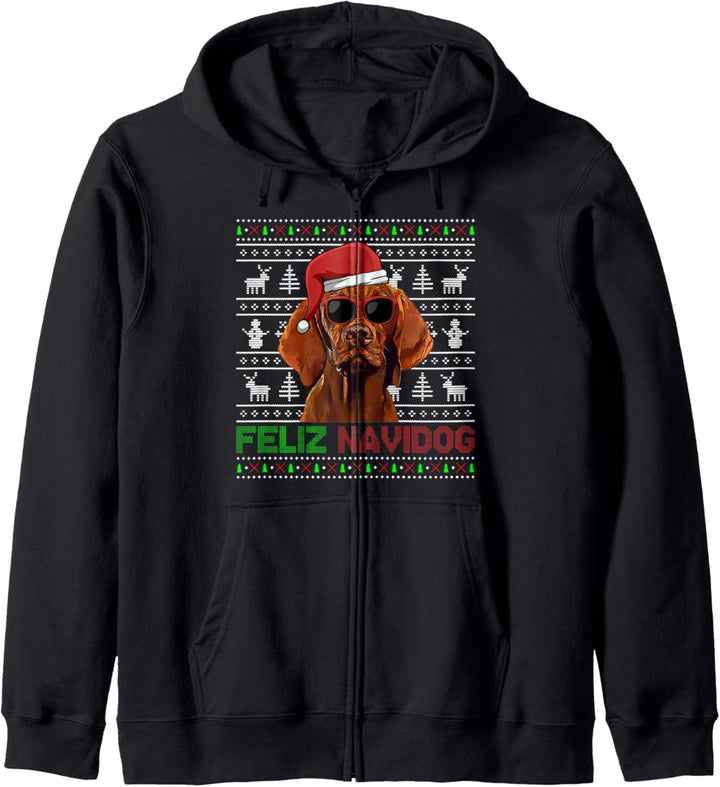 Vizsla Dog Feliz Navidog Lustige Weihnachten Kapuzenjacke