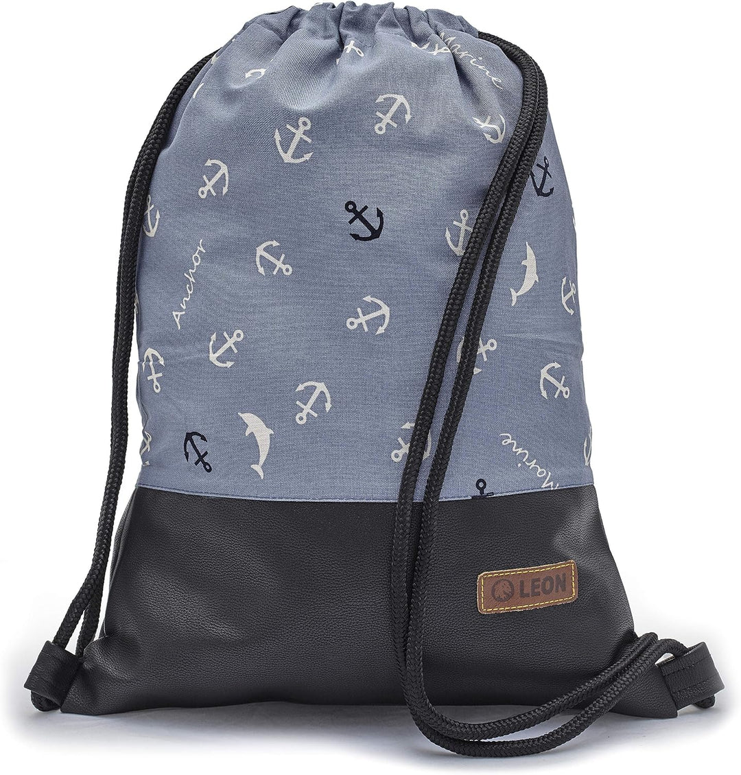 Leon grosser Premium Turnbeutel mit Innentaschen Rucksack Tasche Damen Herren Teenager Gym Bag Draw