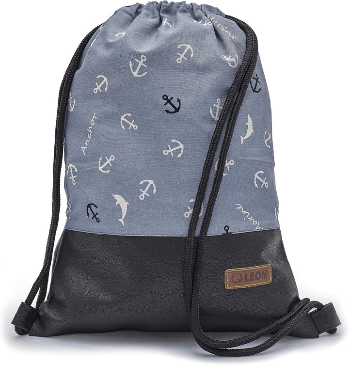 Leon grosser Premium Turnbeutel mit Innentaschen Rucksack Tasche Damen Herren Teenager Gym Bag Draw