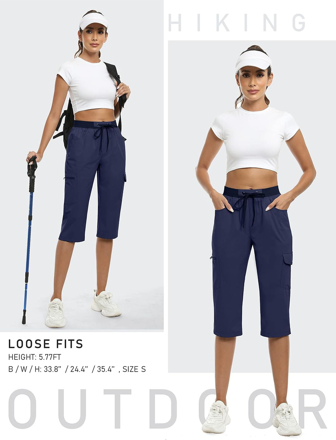 MoFiz Cargo-Caprihose für Damen, leicht, schnell trocknend, Caprihose für Damen, elegant, lässig, So
