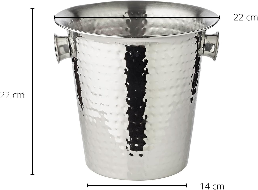 EDZARD Sektkühler Joey, Höhe 23 cm, Durchmesser 21 cm, für 1 Flasche, Edelstahl, gehämmert, mit 2 Gr