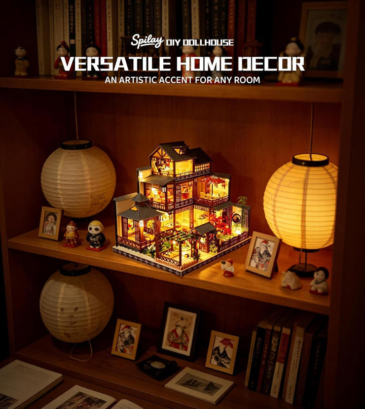 Spilay DIY Miniature House, Mini Handgefertigte Grosse Japanische Hof Modell Plus mit & Musik Box, 1