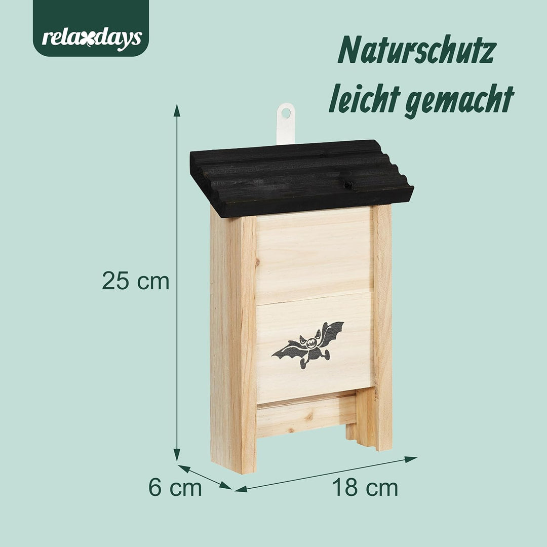 Relaxdays Fledermauskasten, 4er Set, Unterschlupf für Fledermäuse, unbehandeltes Holz, HBT 25 x 18 x