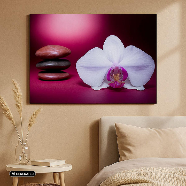 Bilder auf Leinwand 100x70cm Leinwandbild Spa braune Steine weisse Orchidee Gross Wanddeko Bild Schl
