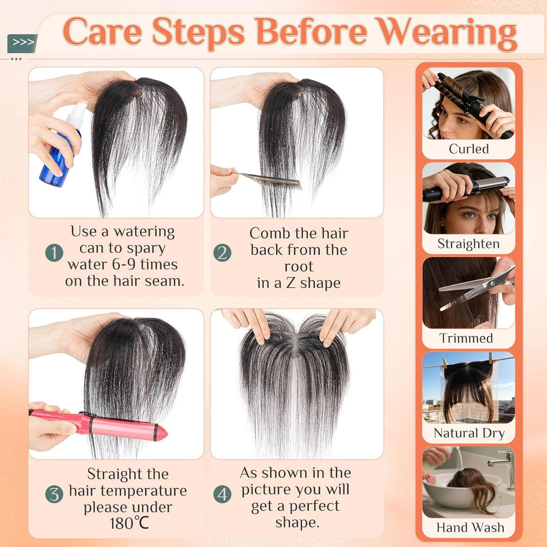 Benehair Echthaar Hair Topper für Frauen, 100% Echthaar Topper Seitenpony, 9g Haarverdichtung für Dü