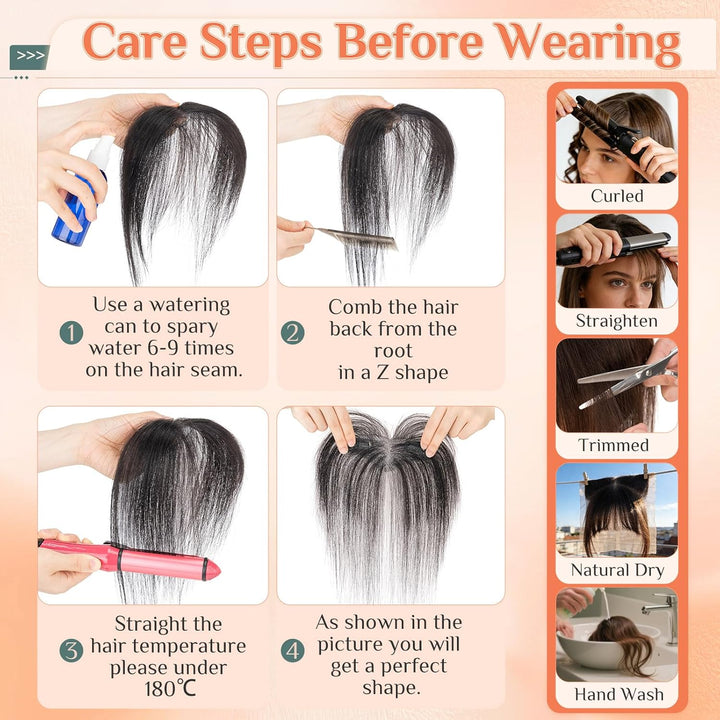 Benehair Echthaar Hair Topper für Frauen, 100% Echthaar Topper Seitenpony, 9g Haarverdichtung für Dü
