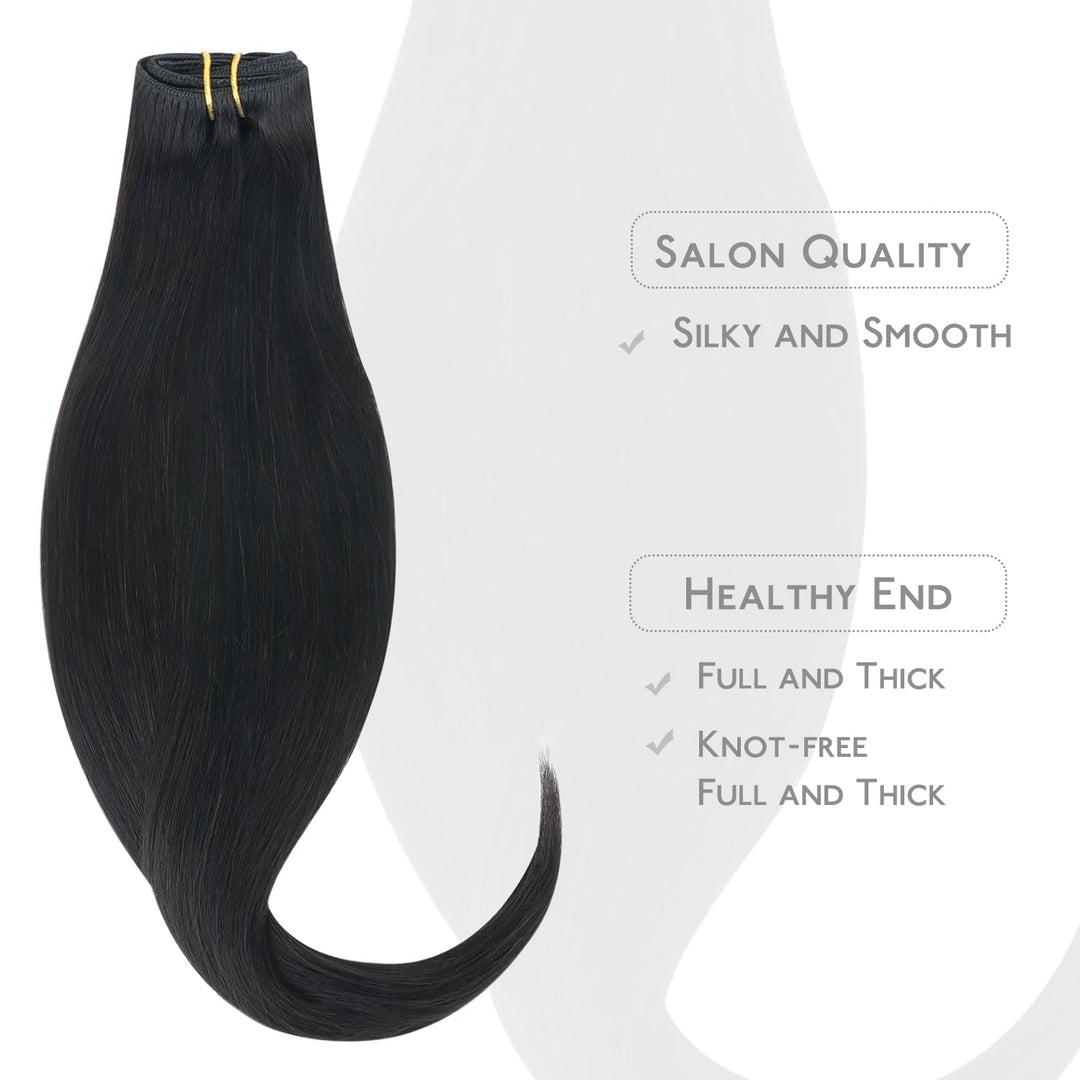 WENNALIFE Clip in Extensions Echthaar, 75g 5pcs 40cm Natürliches Schwarz Extensions Clip in Remy Cli