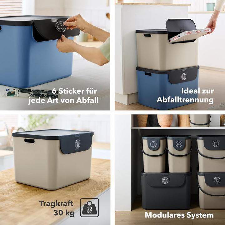 Rotho Albula 2er-Set Mülltrennungssystem 55l für die Küche, Kunststoff (PP) BPA-frei, 55l (52.3 x 40