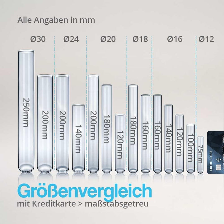 Tuuters Glas Reagenzglas mit Verschluss 25 Stück - 100 x Ø16mm Glasröhrchen | Reagenzgläser mit Deck