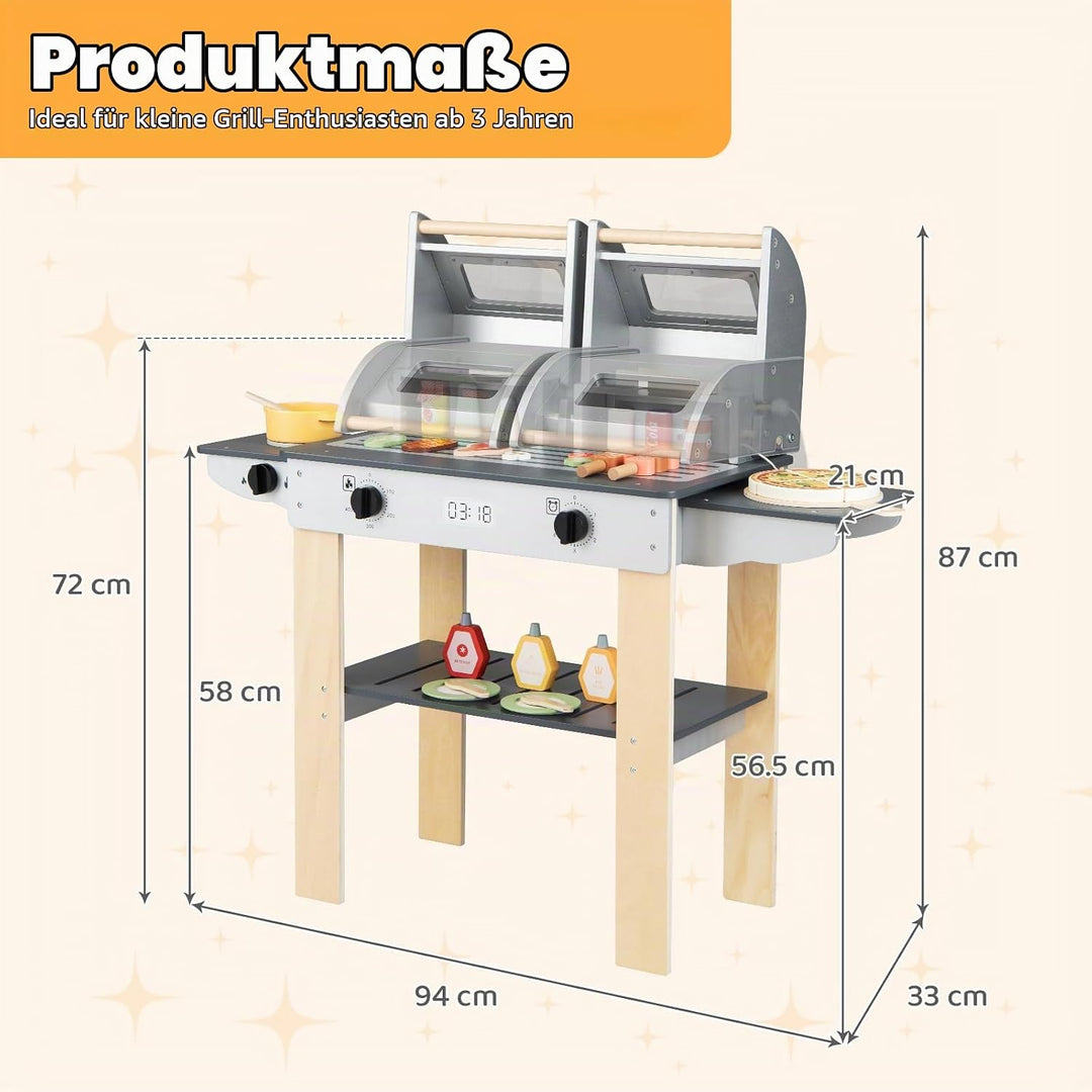 FANTASK Kindergrill Spielzeug, Barbecue Grill mit Grillbesteck &amp; Spiel-Lebensmitteln, Matschküche mi