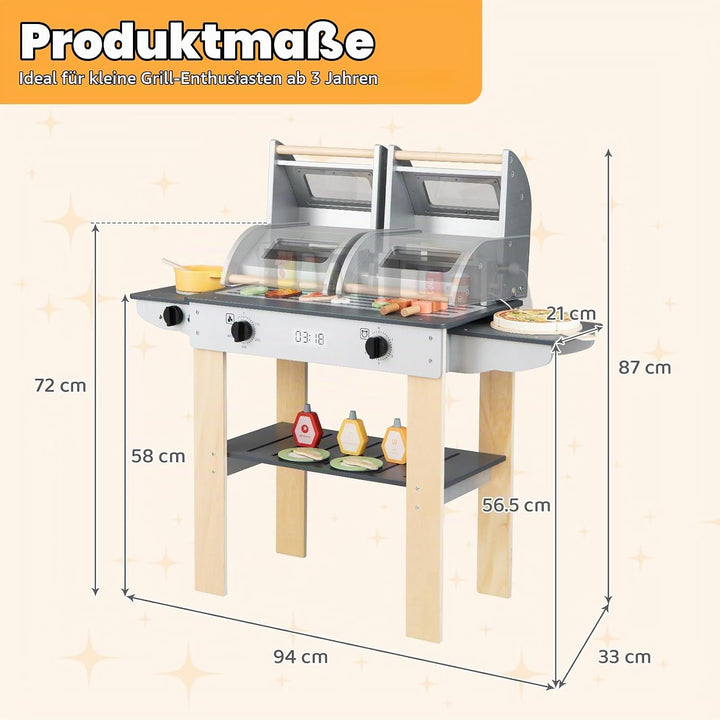 FANTASK Kindergrill Spielzeug, Barbecue Grill mit Grillbesteck &amp; Spiel-Lebensmitteln, Matschküche mi