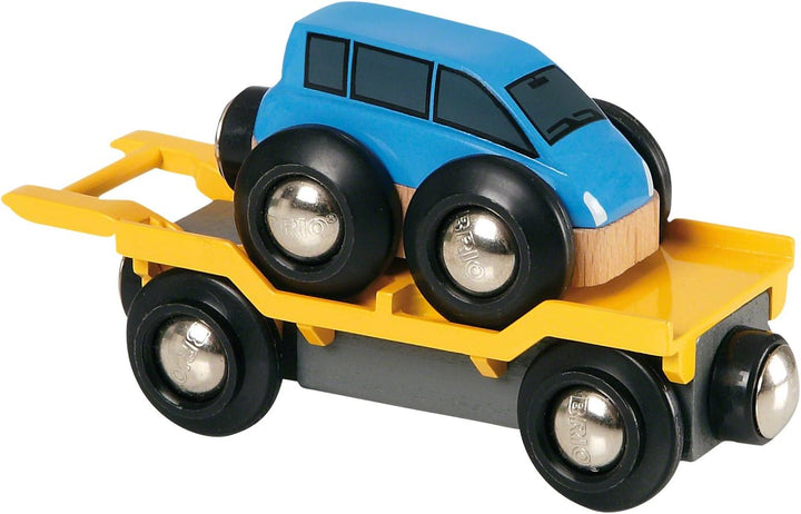 BRIO Bahn 33698 - Grüner Kranwagen mit Anhänger und Fracht,White &amp; Bahn 33577 - Autotransporter mit