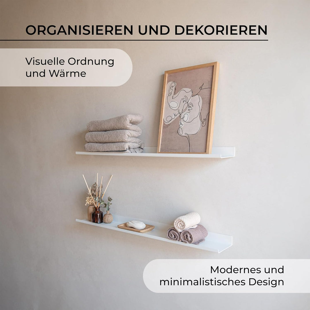 MILUKA Wandregal Weiss Metall | 2er Set Regal Wand 70 cm Long | Wandboards, Für Dekos, Bilderrahmen,