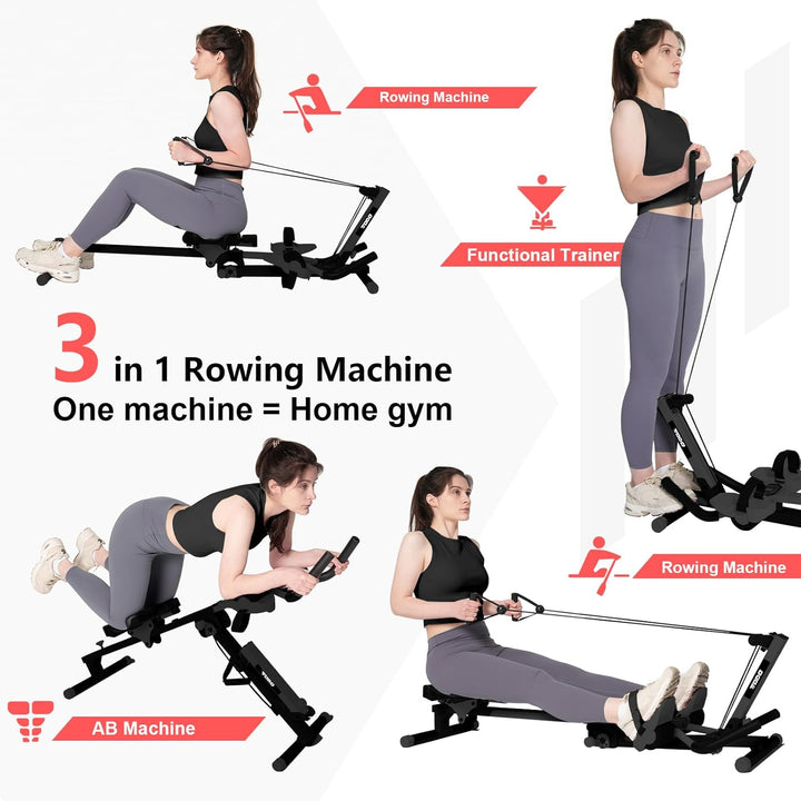 TODO 3 in 1 Rudergerät für zuhause, Multifunctionale Rudermaschine mit 2 Intensitäten Anstellbar, Ab