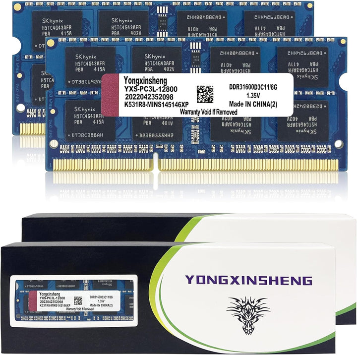 DDR3 / DDR3L 16GB Kit (8GBx2) Laptop RAM 1600MHz PC3-12800 / PC3L-12800 SODIMM Non-ECC Unbuffered 1.
