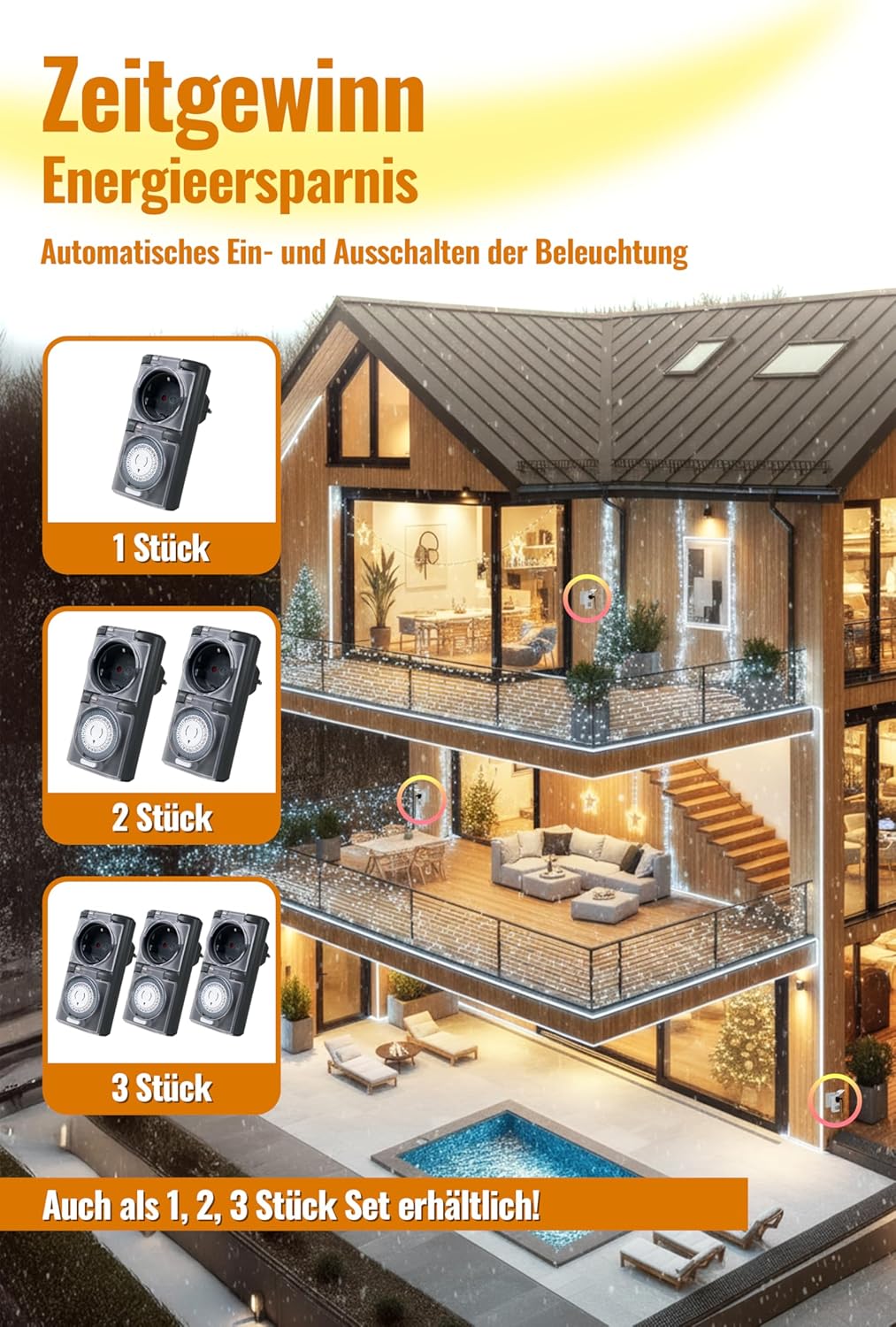 4smile Zeitschaltuhr Aussenbereich, 2er Set - Mechanische IP44 Zeitschaltuhr Steckdose Outdoor mit h