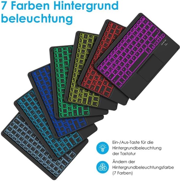 SOPPY Tastatur mit Touchpad kabellose Bluetooth Tastaturen mit 7-Farbiger Hintergrundbeleuchtung, Ul