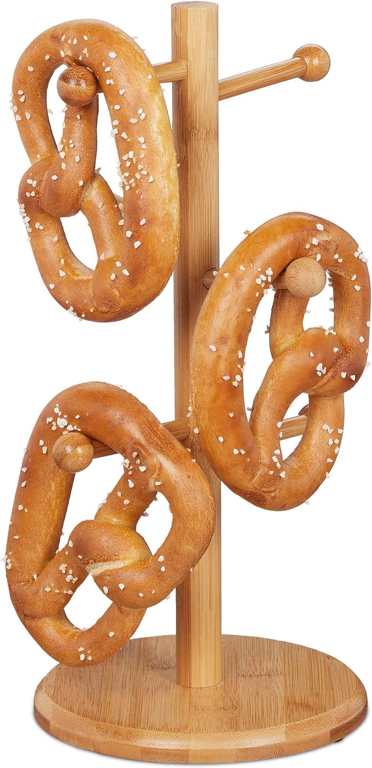 Besteckbehälter aus Holz H=20 D=14 cm ge & Relaxdays Brezelständer aus Bambus, 6-armig, Höhe 35 cm,