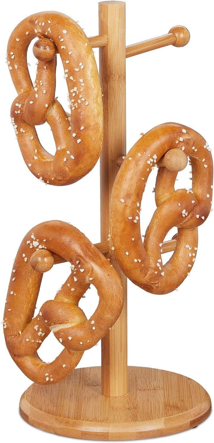 Besteckbehälter aus Holz H=20 D=14 cm ge & Relaxdays Brezelständer aus Bambus, 6-armig, Höhe 35 cm,