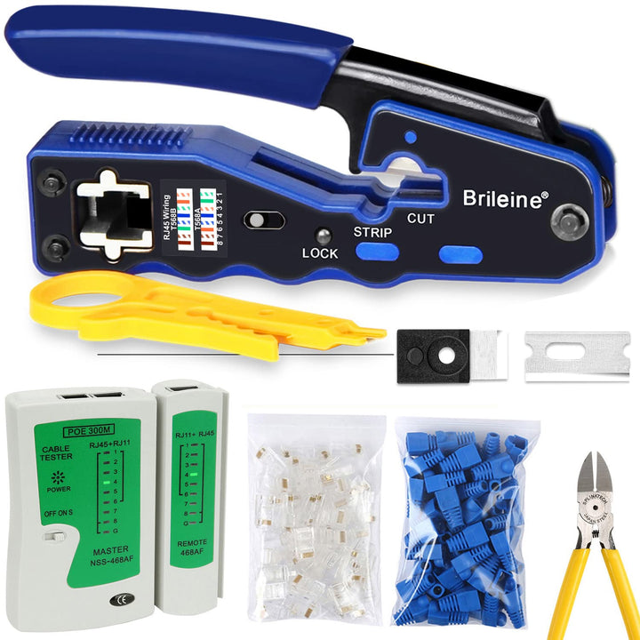 Brileine RJ45 Crimpwerkzeug-Set Cat5e Cat6 Crimpwerkzeug-Set Crimper Kit 6, Crimper Kit 6