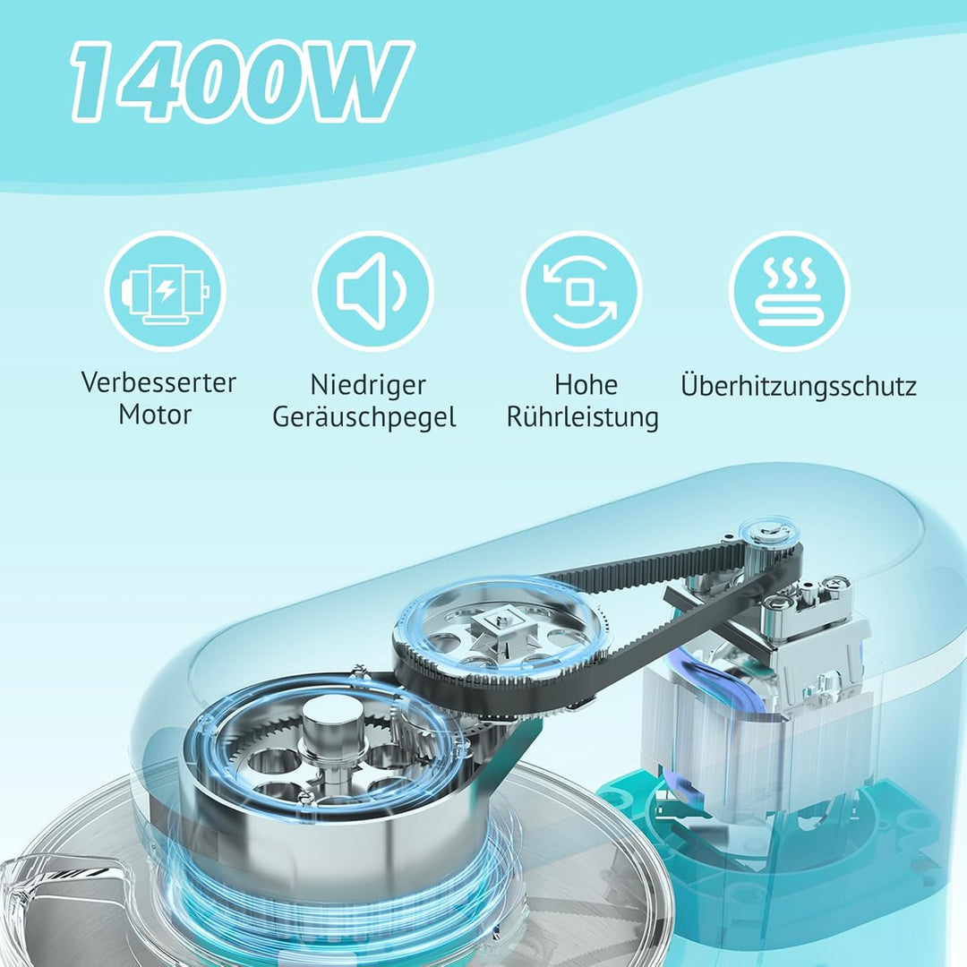 Kitchen in the box Küchenmaschine, 6,2 L Knetmaschine 1400 W, 6 Geschwindigkeits Teigmaschine mit Rü