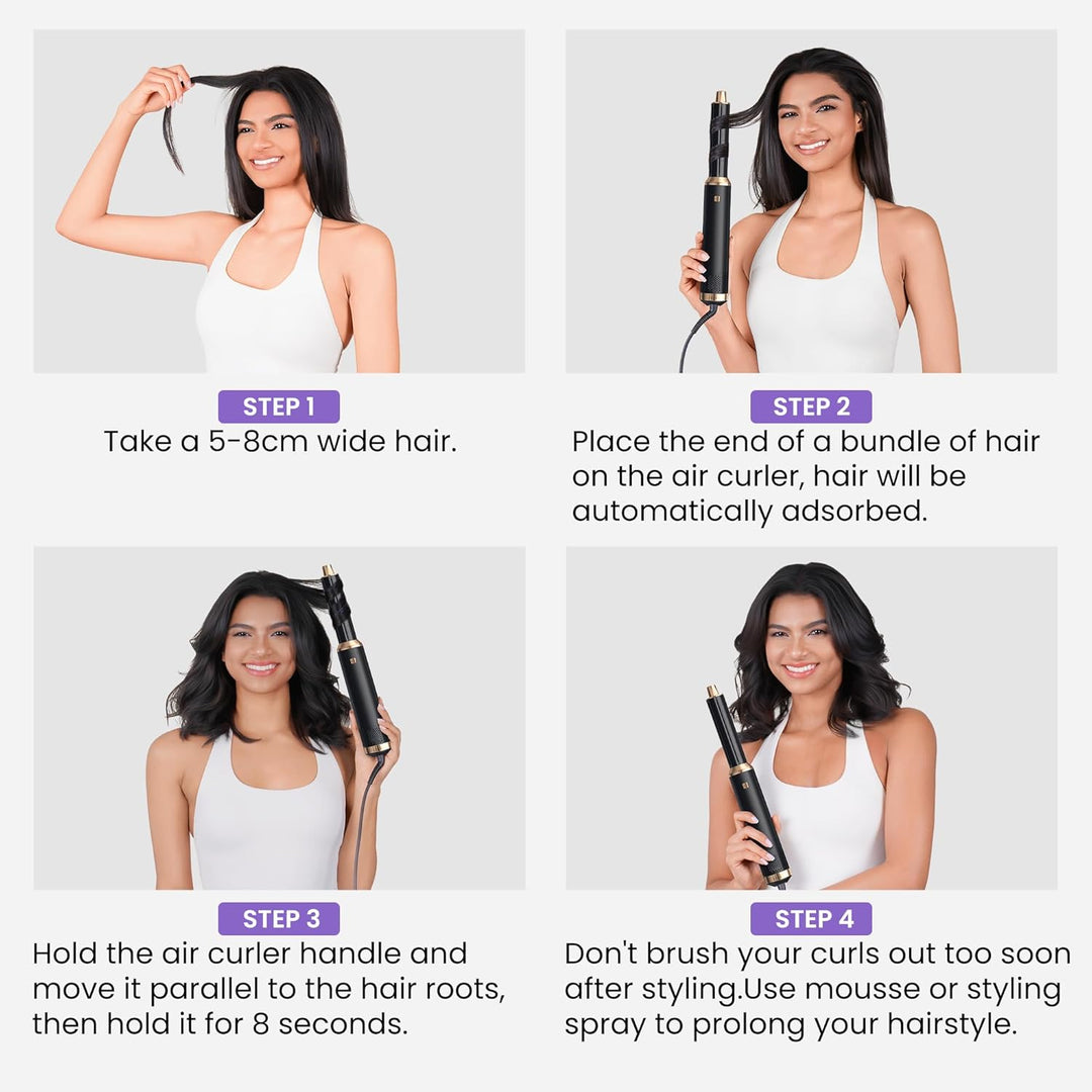 5 in 1 Hairstyler Rundbürstenföhn Haartrockner,1000w Airstyler Lockenstab mit Luft, 3 Temperaturrege