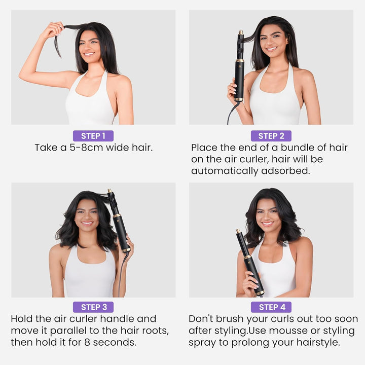 5 in 1 Hairstyler Rundbürstenföhn Haartrockner,1000w Airstyler Lockenstab mit Luft, 3 Temperaturrege