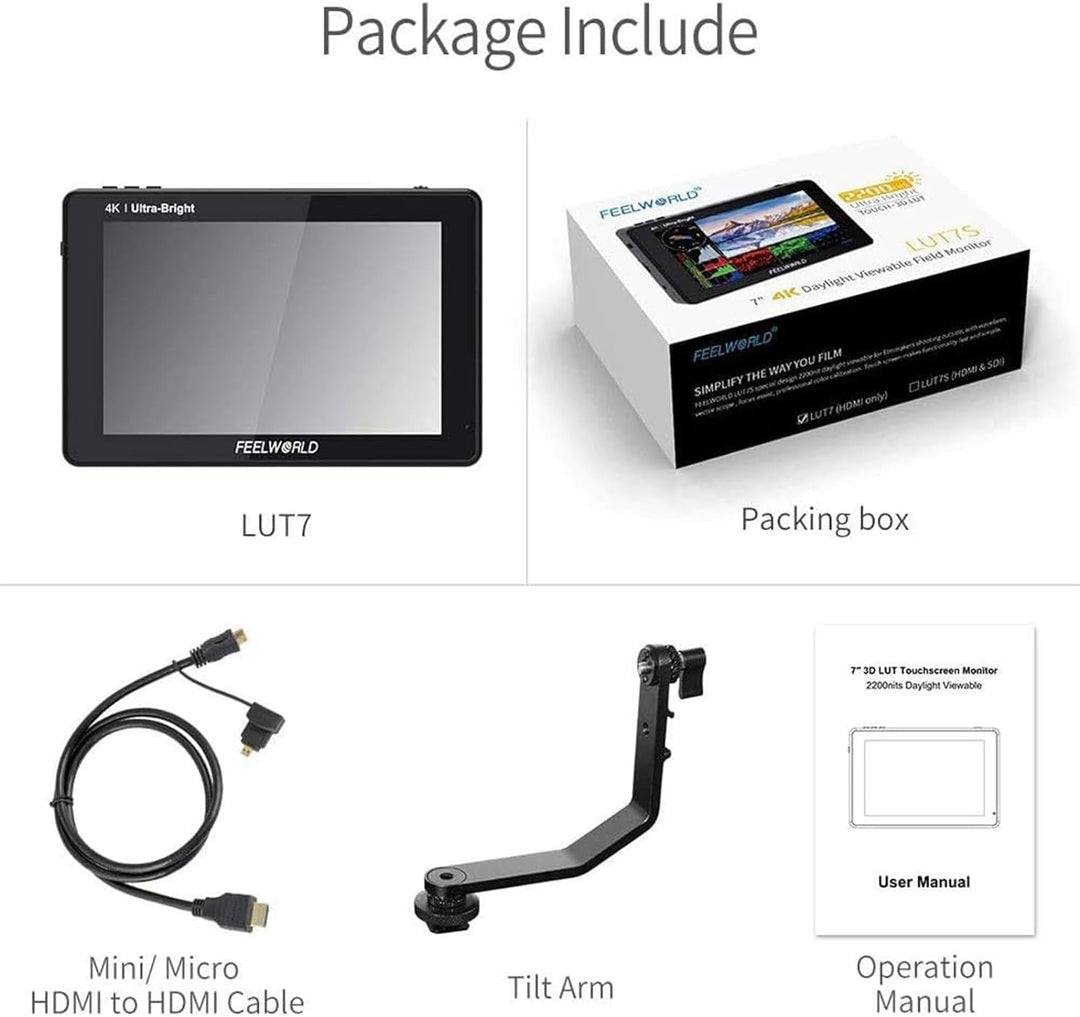 Feelworld LUT7 7 Zoll 1920x1200 IPS 4K Touchscreen 2200nit Ultra Bright DSLR-Kamera Feldmonitor Unte
