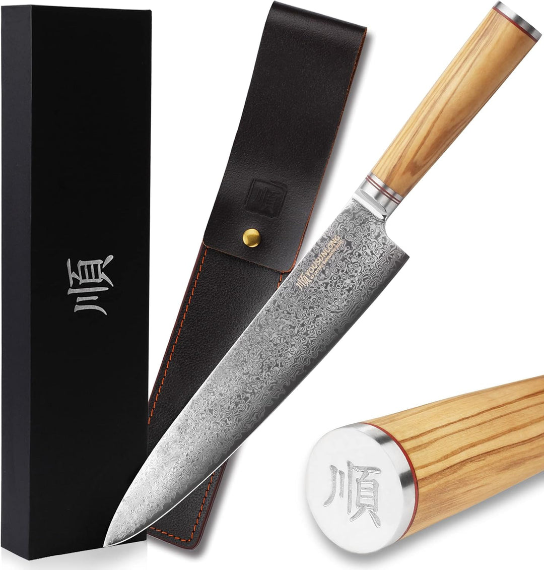 YOUSUNLONG Kochmesser 25,5 cm (10 Zoll) Japanisches Hackmesser Damaststahl Super Sharp - Griff aus i