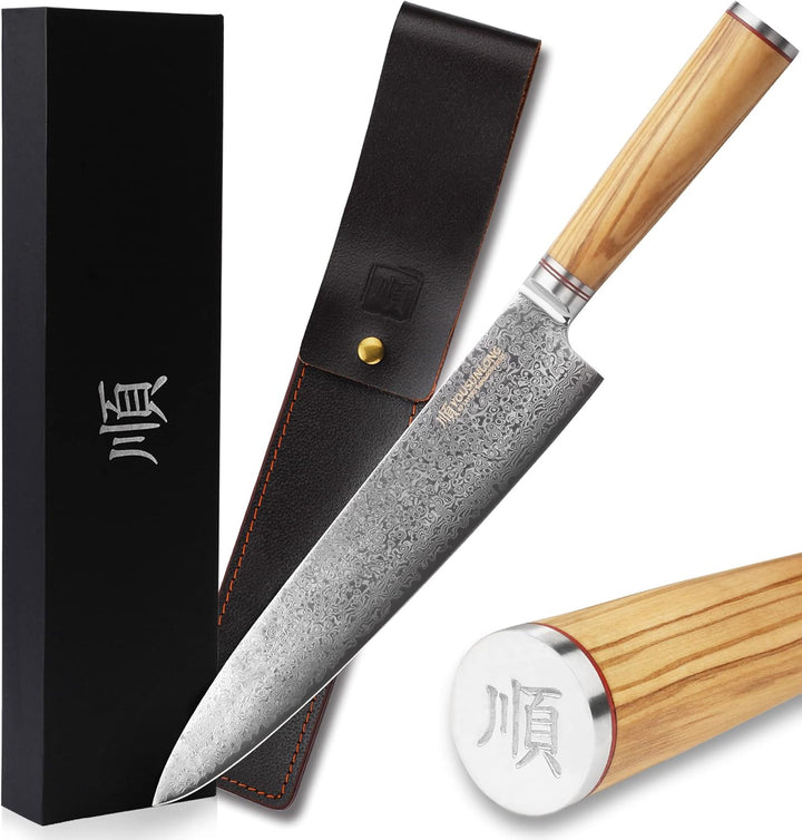 YOUSUNLONG Kochmesser 25,5 cm (10 Zoll) Japanisches Hackmesser Damaststahl Super Sharp - Griff aus i
