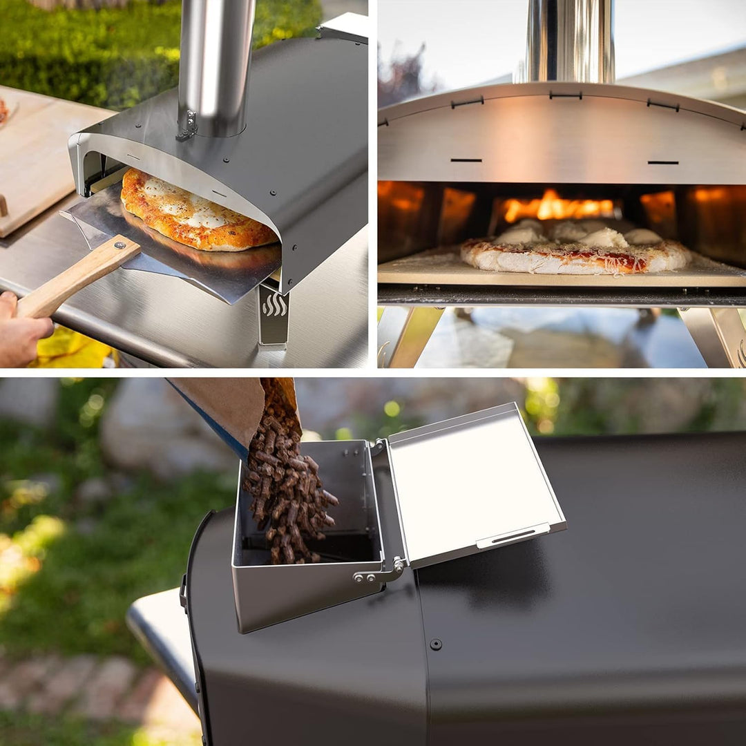 Mimiuo Pellet Pizzaofen,Outdoor pizzaofen mit 33x 33 cm Pizzastein und 36.5X 33.5cm Pizzaschalefel f
