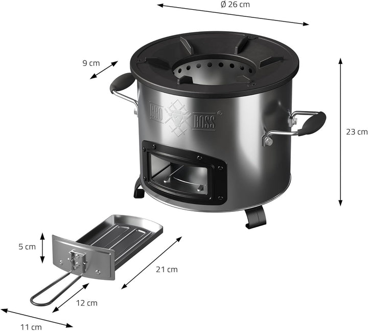 Raketenofen, Silber, Edelstahl Campingofen, Campingkocher Holz Kohle, Camping BBQ Holzofen zum Koche