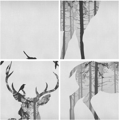 Panorama Bilder auf Leinwand 100x40cm Leinwandbild Hirsch Herbst Wald Illustration Gross Wanddeko Bi