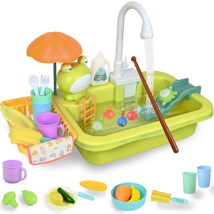 Ulikey Spielspüle Kinder, Küchenspüle Spielzeug Set mit Wasserkreislauf, 2-in-1 Elektrischem Wasserh