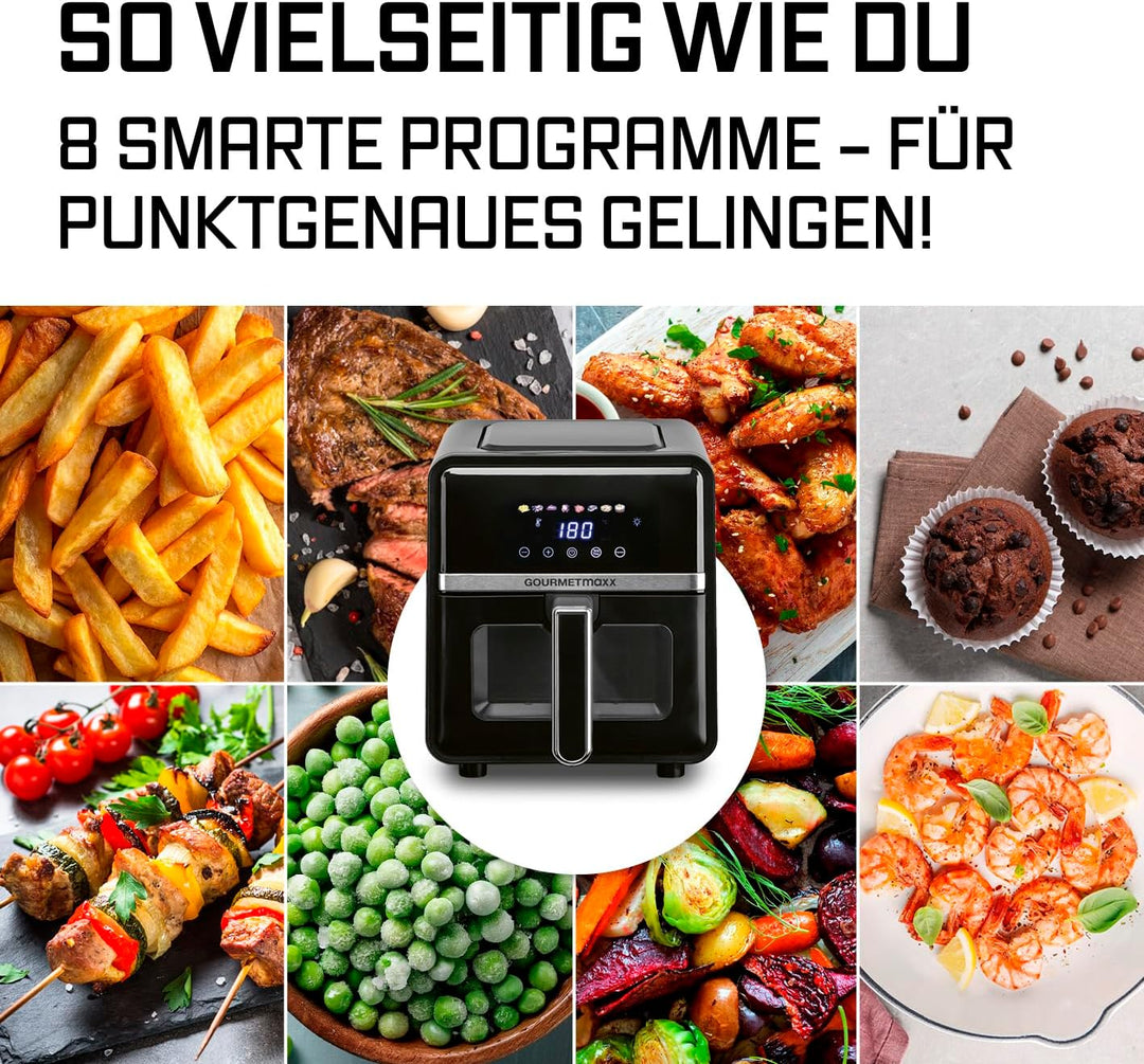 GOURMETmaxx Heissluftfritteuse - 5 L Airfryer | Fritteuse mit 6 Funktionen, 8 Programmen | Minibacko