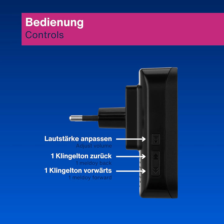 REV Funkklingel Piezo - Steckdosen Gong mit Lichtsignal, 58 Melodien, 4-Stufen Lautstärke, max. 110d