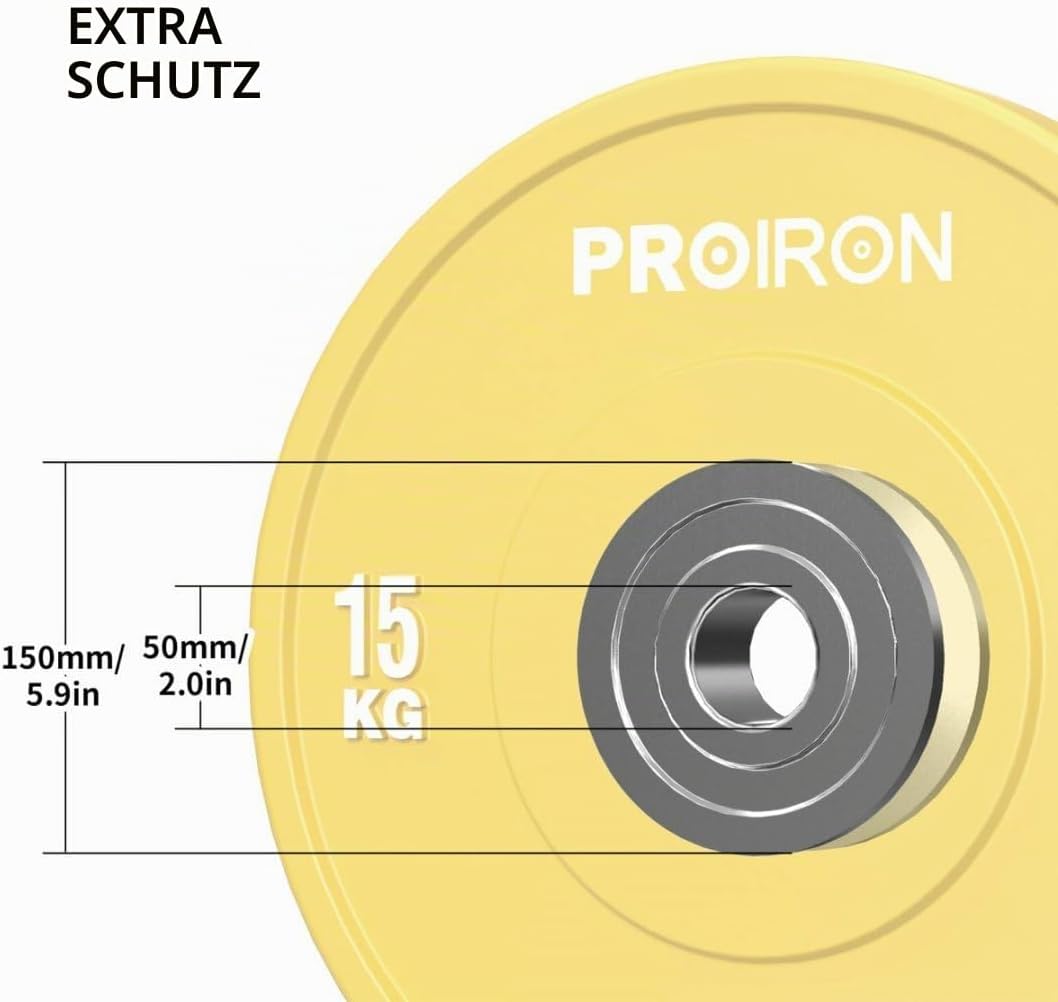 PROIRON Hantelscheiben, Olympic Bumper Plates 50mm, 5-25kg, Hartgummi, Hanteln Gewichtsscheiben nach