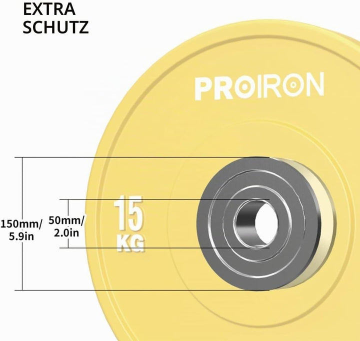 PROIRON Hantelscheiben, Olympic Bumper Plates 50mm, 5-25kg, Hartgummi, Hanteln Gewichtsscheiben nach